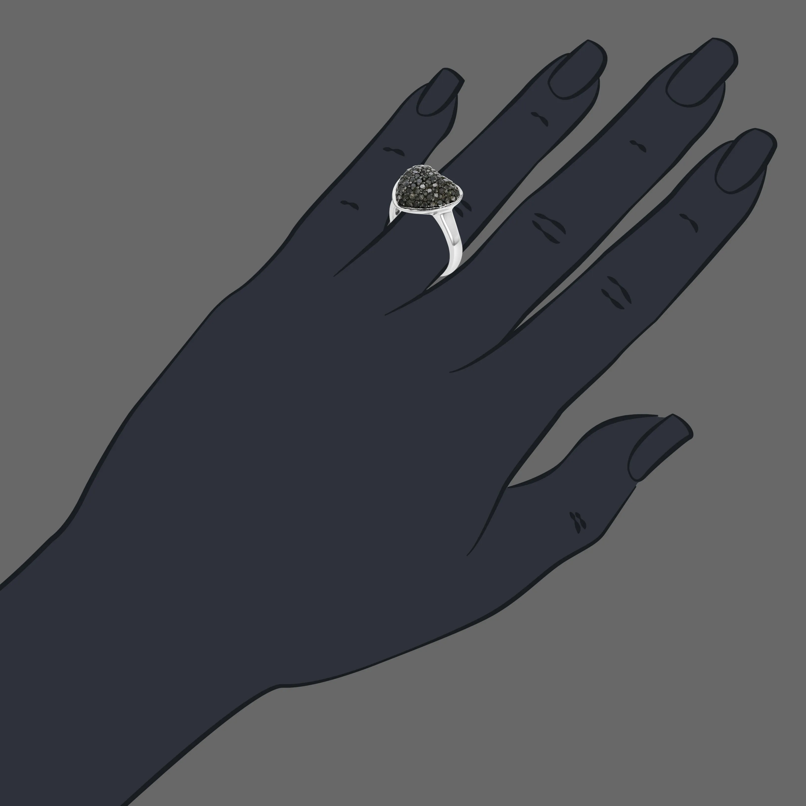 1 cttw Black Diamond Heart Statement Ring in Sterling Silver