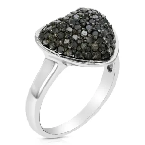 1 cttw Black Diamond Heart Statement Ring in Sterling Silver