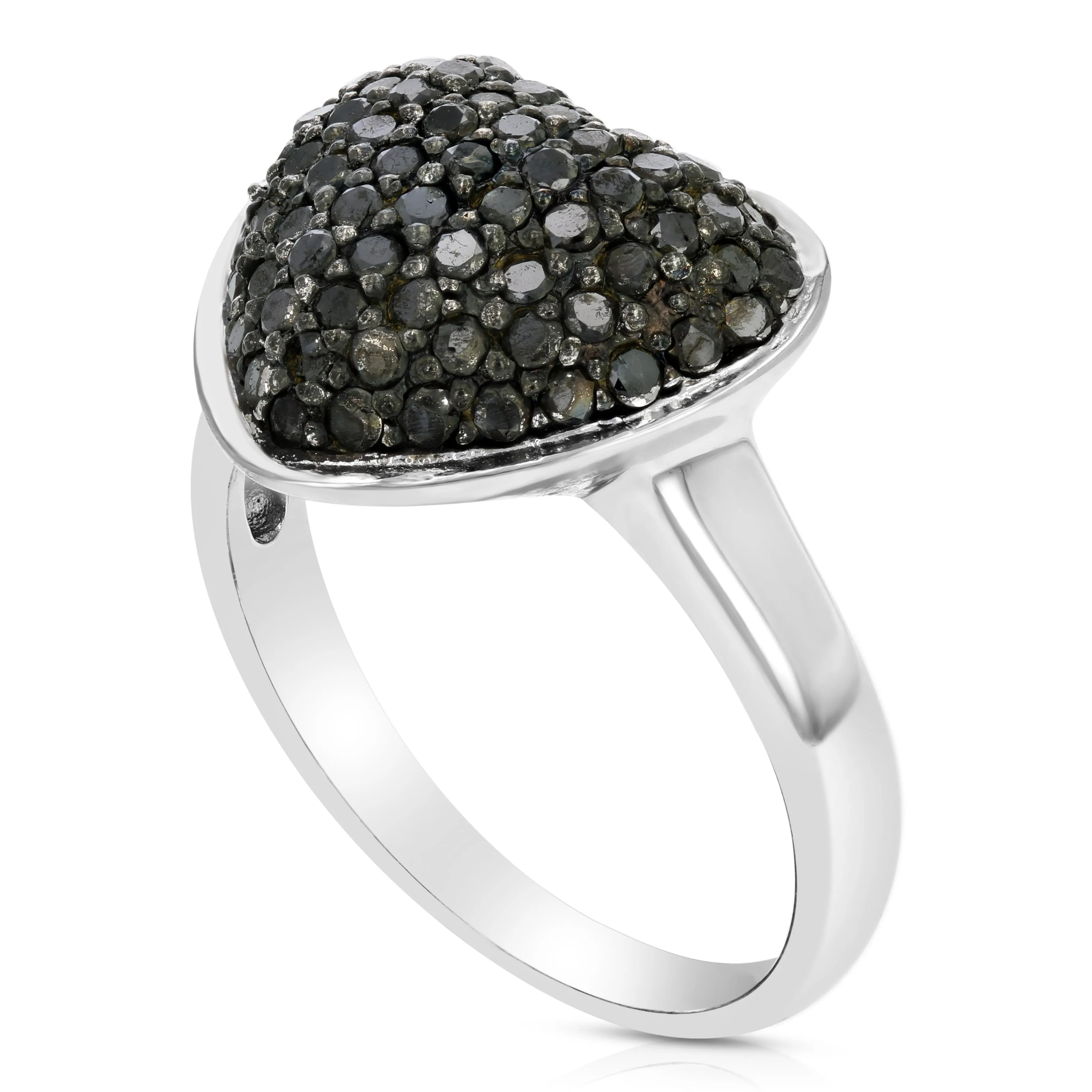 1 cttw Black Diamond Heart Statement Ring in Sterling Silver