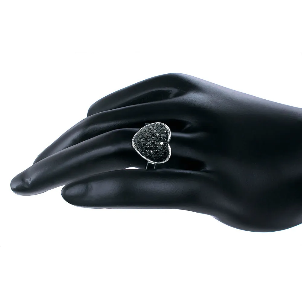 1 cttw Black Diamond Heart Statement Ring in Sterling Silver