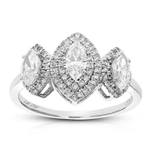1 cttw Lab Grown 3 Marquise Diamond Engagement Rings 14K White Gold