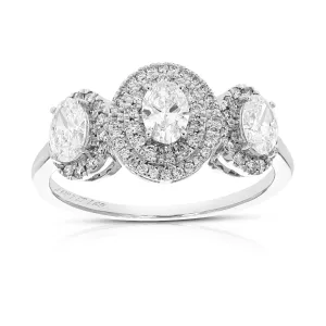 1 cttw Lab Grown Oval 3 Diamond Engagement Rings 14K White Gold