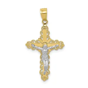 10k Two Tone Gold Filigree Crucifix Pendant