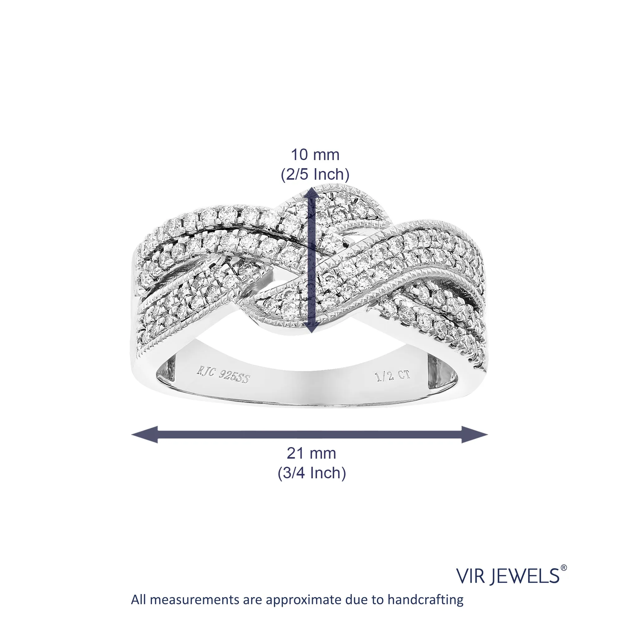 1/2 cttw Lab Grown Diamond Cross Over Wedding Band in Silver