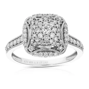 1/2 cttw Lab Grown Diamond Cushion Engagement Rings in Silver