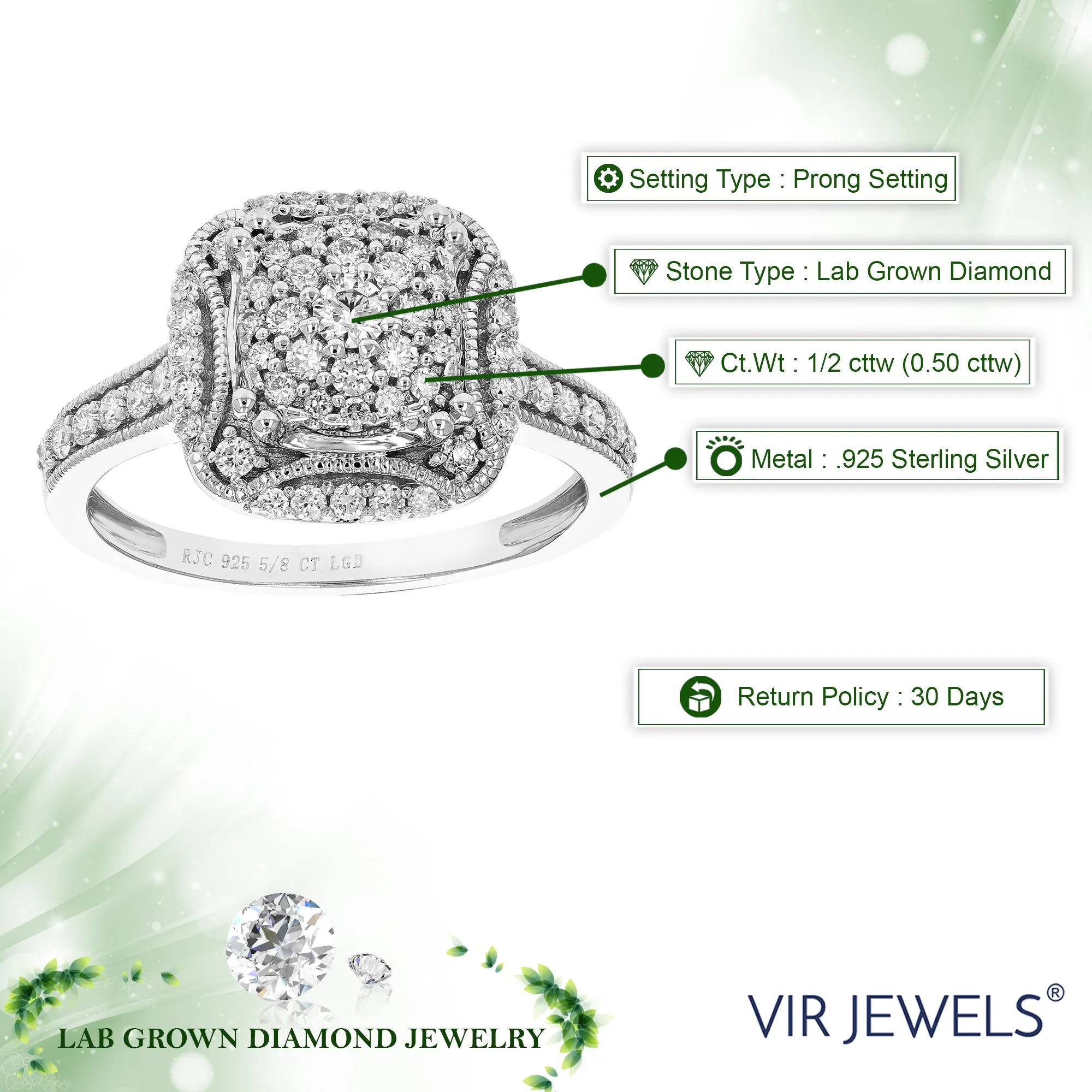 1/2 cttw Lab Grown Diamond Cushion Engagement Rings in Silver
