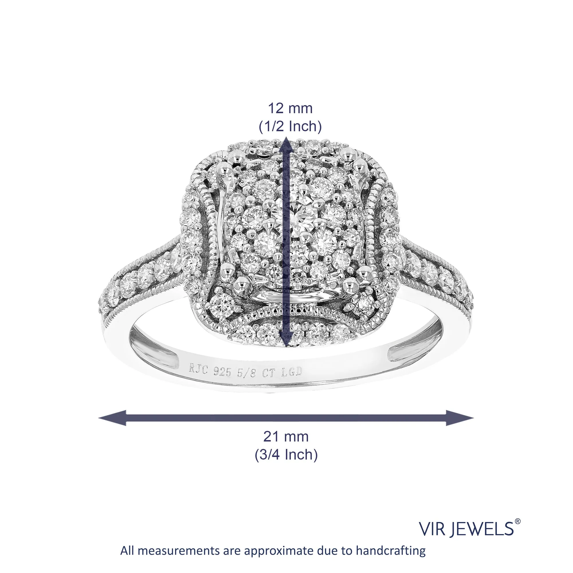 1/2 cttw Lab Grown Diamond Cushion Engagement Rings in Silver