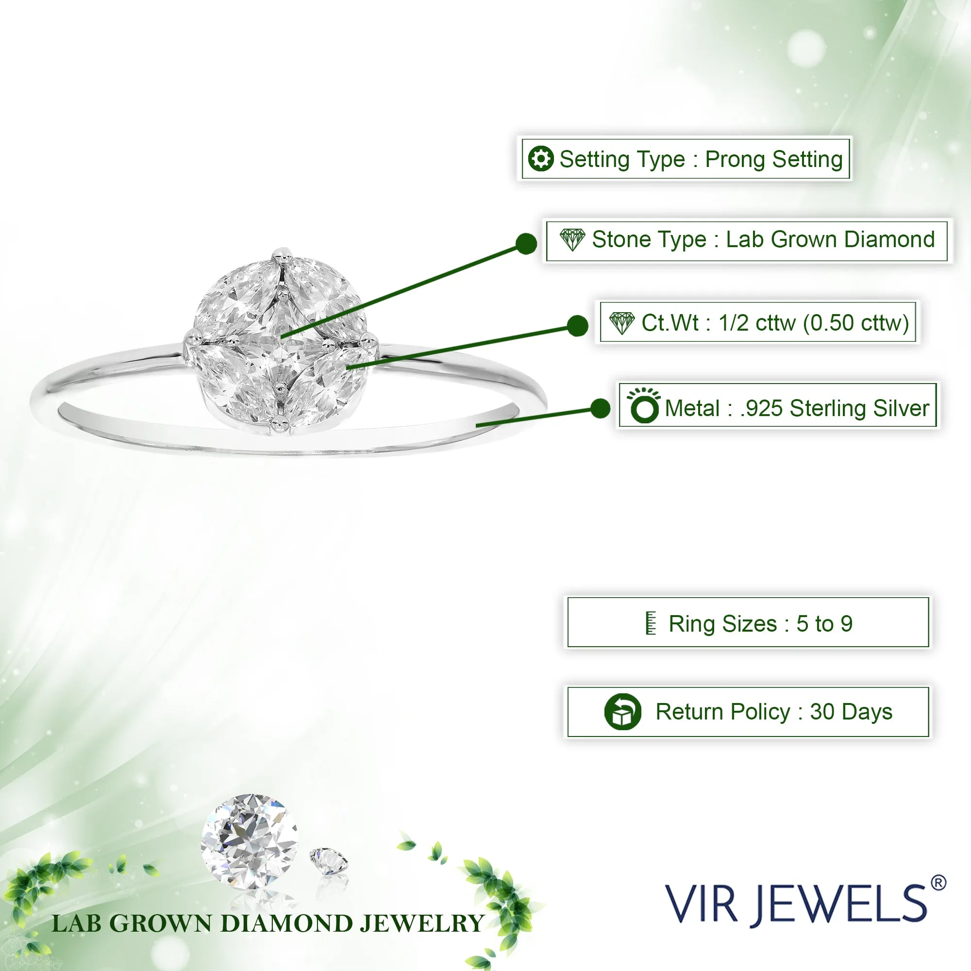 1/2 cttw Lab Grown Diamond Engagement Ring in Silver