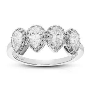 1.25 cttw Four Pear Diamond Engagement Ring in 14K White Gold