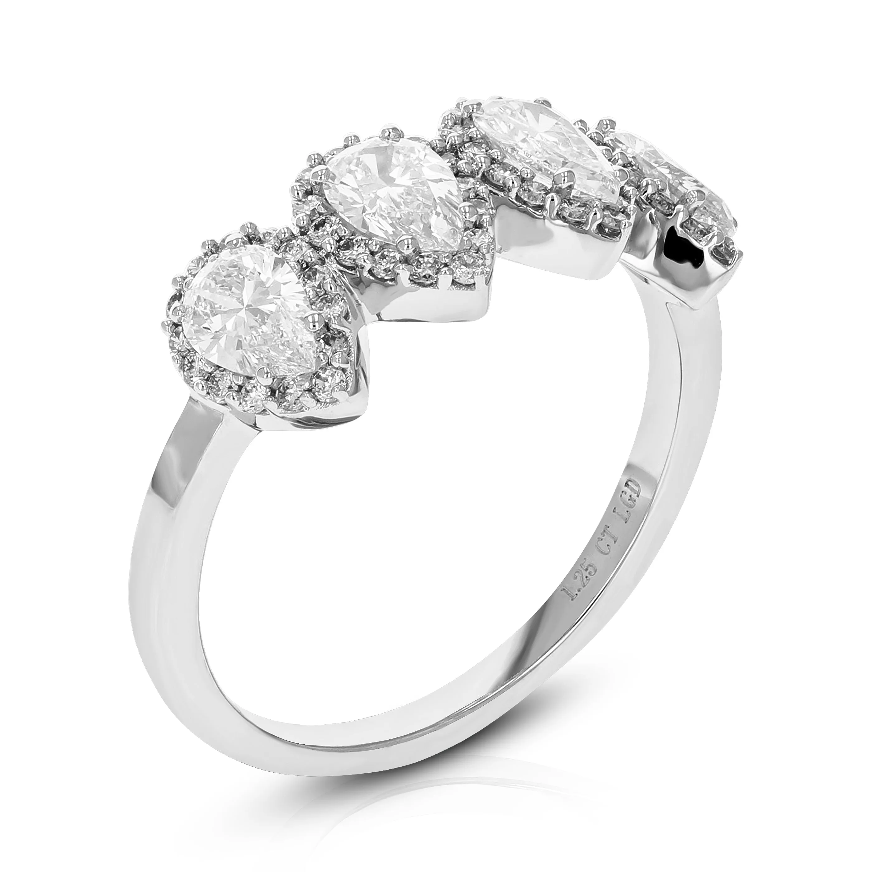 1.25 cttw Four Pear Diamond Engagement Ring in 14K White Gold