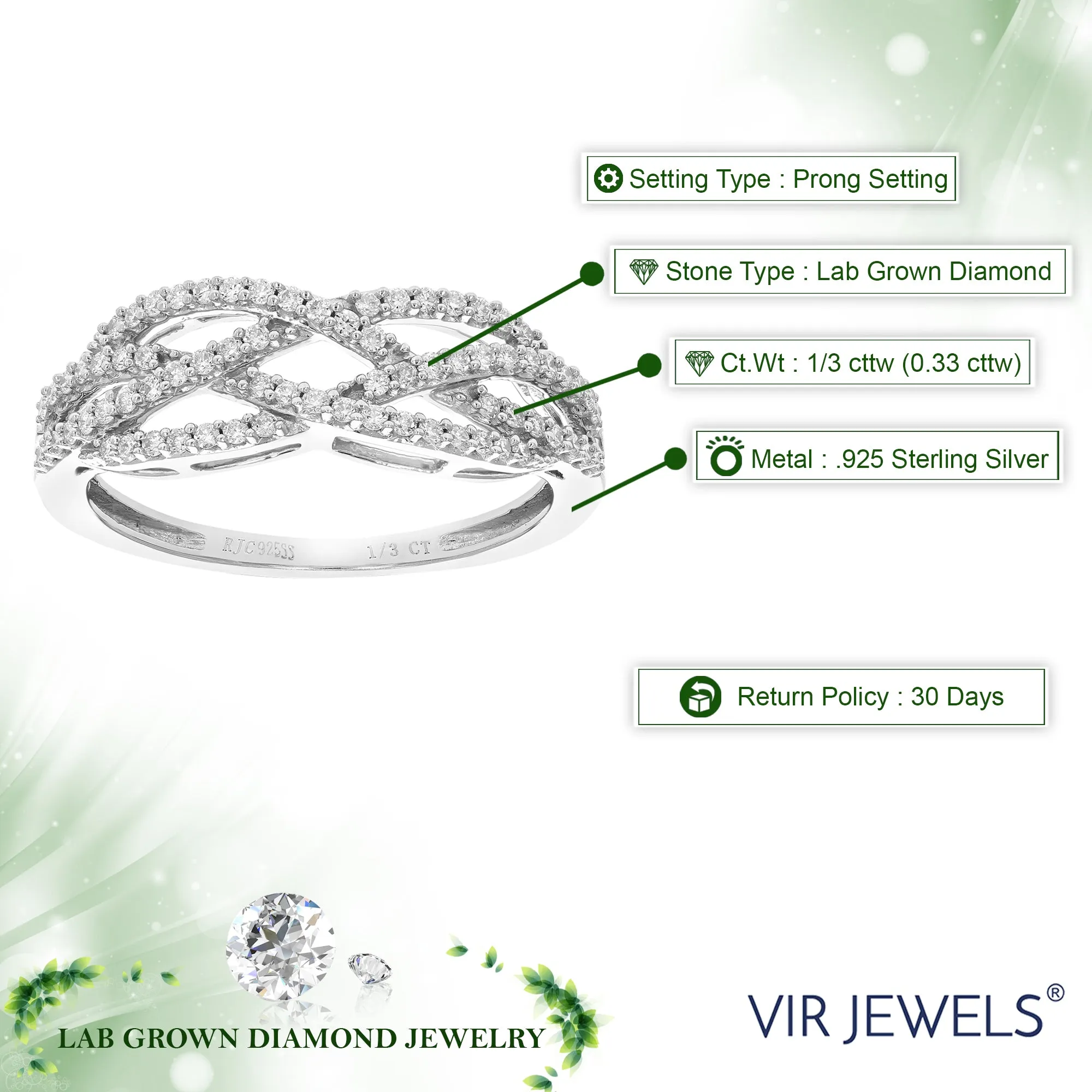 1/3 cttw Lab Grown Diamond Twisted Wedding Band Sterling Silver