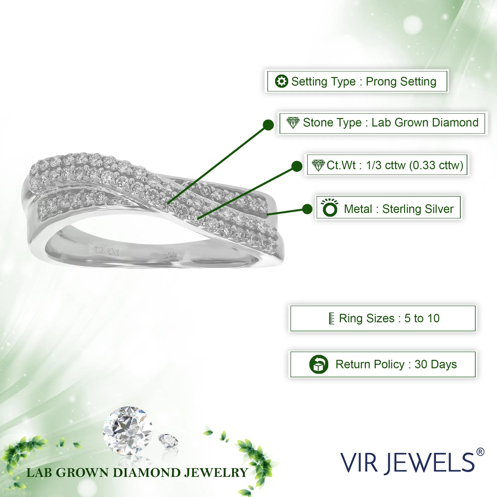 1/3 cttw Lab Grown Diamond Wave Wedding Band Sterling Silver