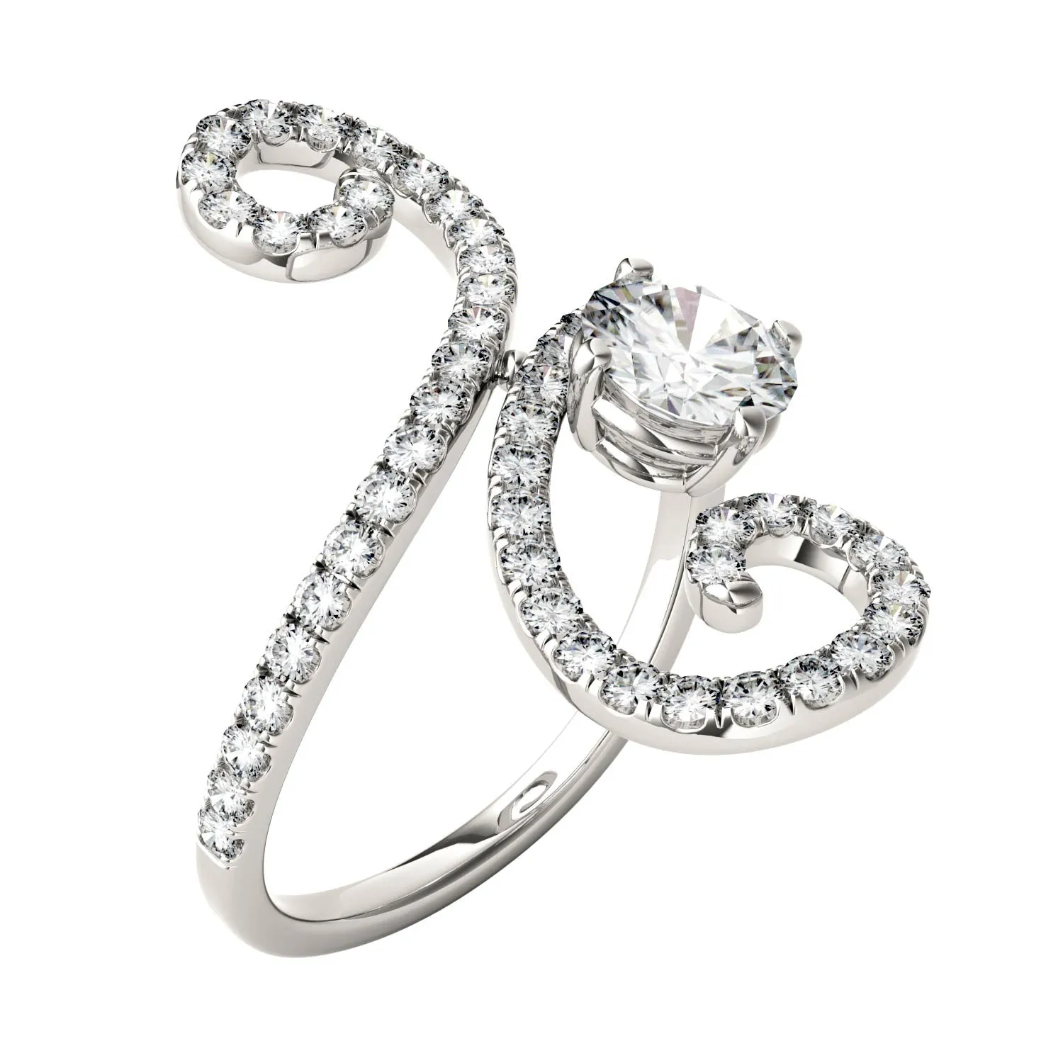 1.34 CTW DEW Round Moissanite Swirl Statement Ring in 14K White Gold