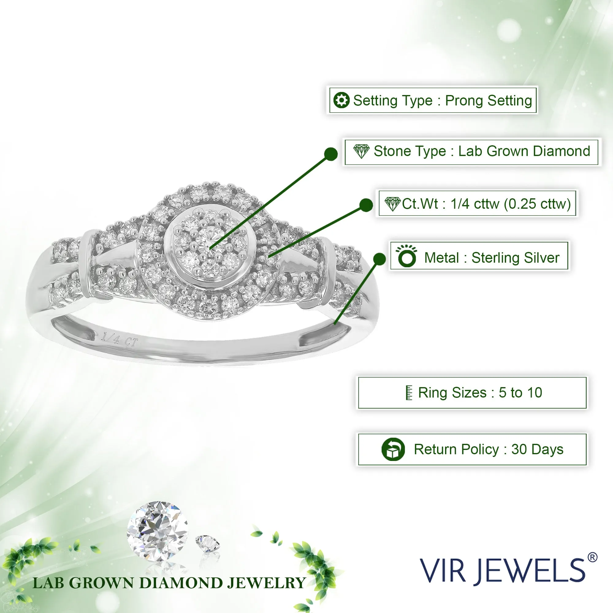 1/4 cttw Lab Grown Diamond Two Row Engagement Ring in Silver