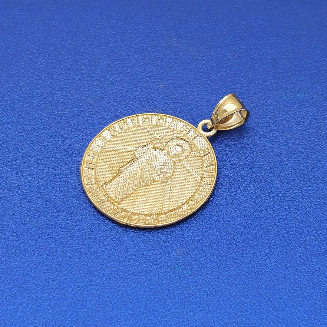 14k St. Jude Thaddeus Pray for Us Circle Medallion Pendant