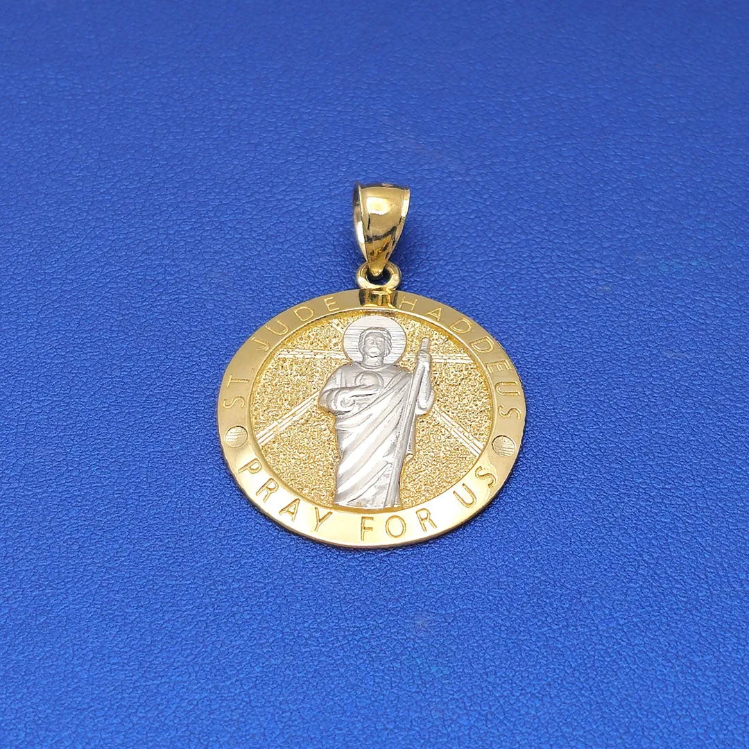 14k St. Jude Thaddeus Pray for Us Circle Medallion Pendant
