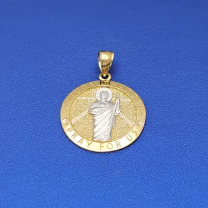 14k St. Jude Thaddeus Pray for Us Circle Medallion Pendant