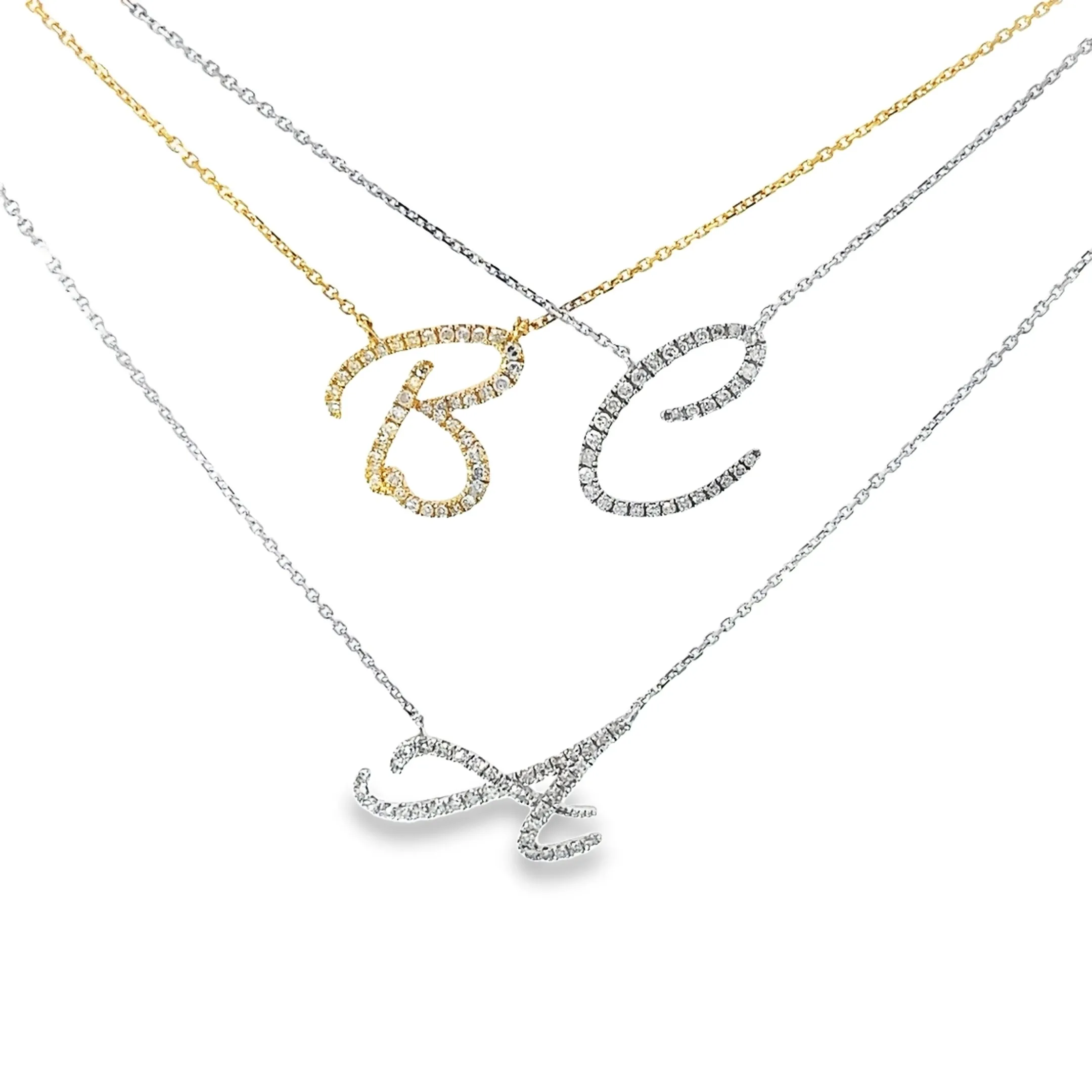 14k White or Yellow Gold Diamond Script Necklace