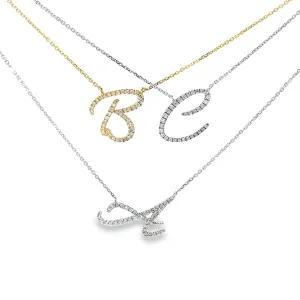 14k White or Yellow Gold Diamond Script Necklace