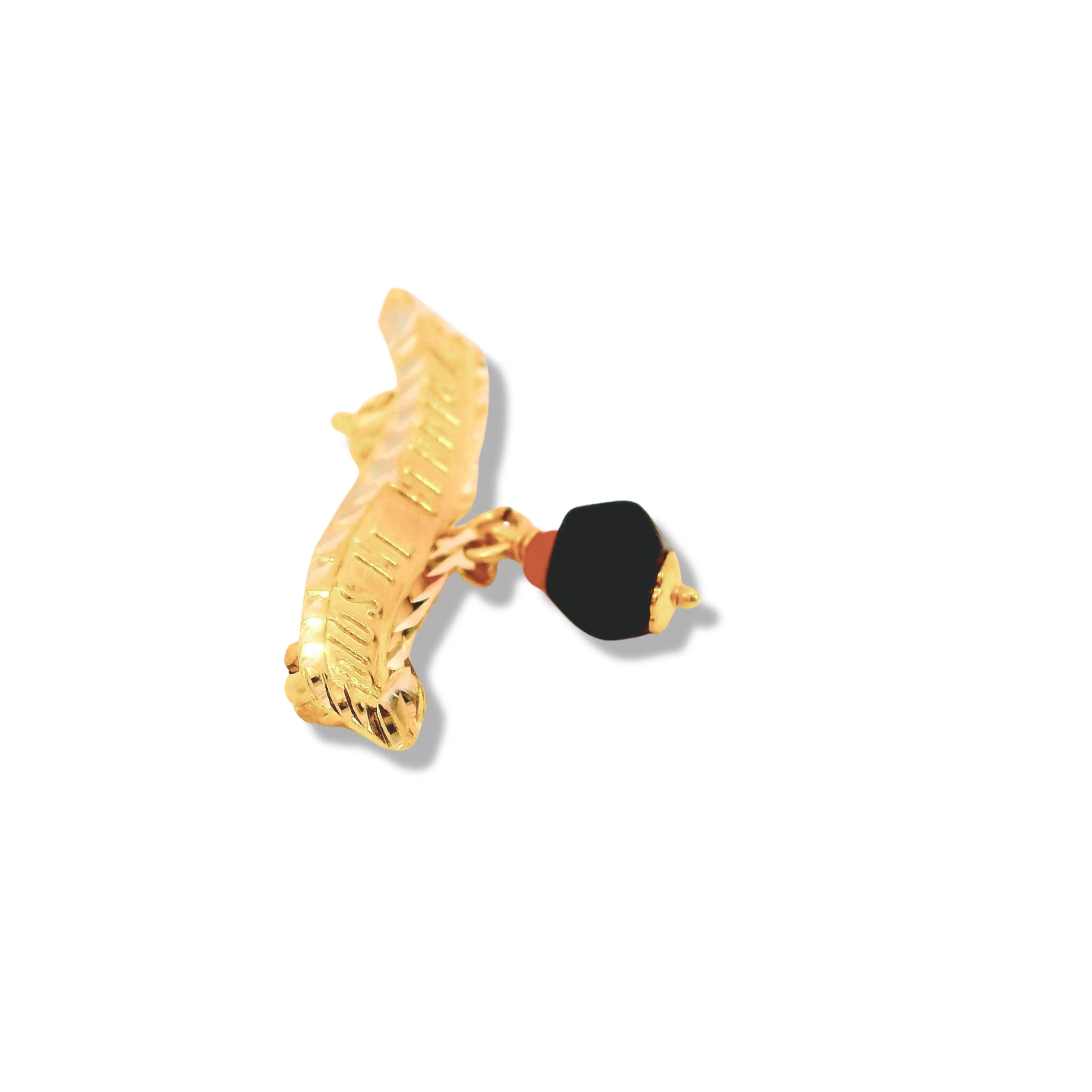 14K Yellow Gold Azabache "Dios Me Bendiga" Curved Brooch