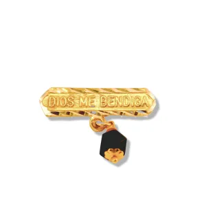 14K Yellow Gold Azabache "Dios Me Bendiga" Straight Brooch