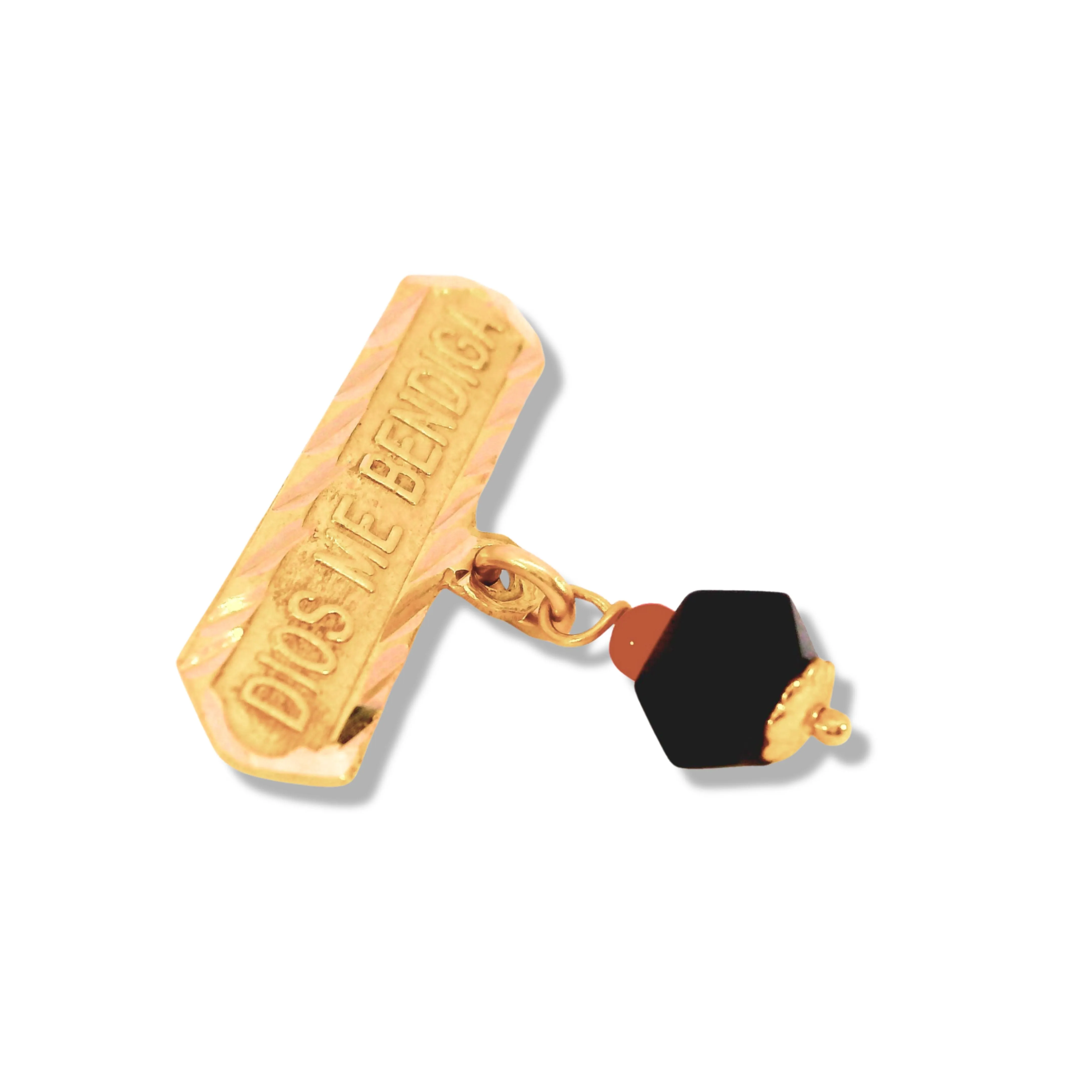 14K Yellow Gold Azabache "Dios Me Bendiga" Straight Brooch