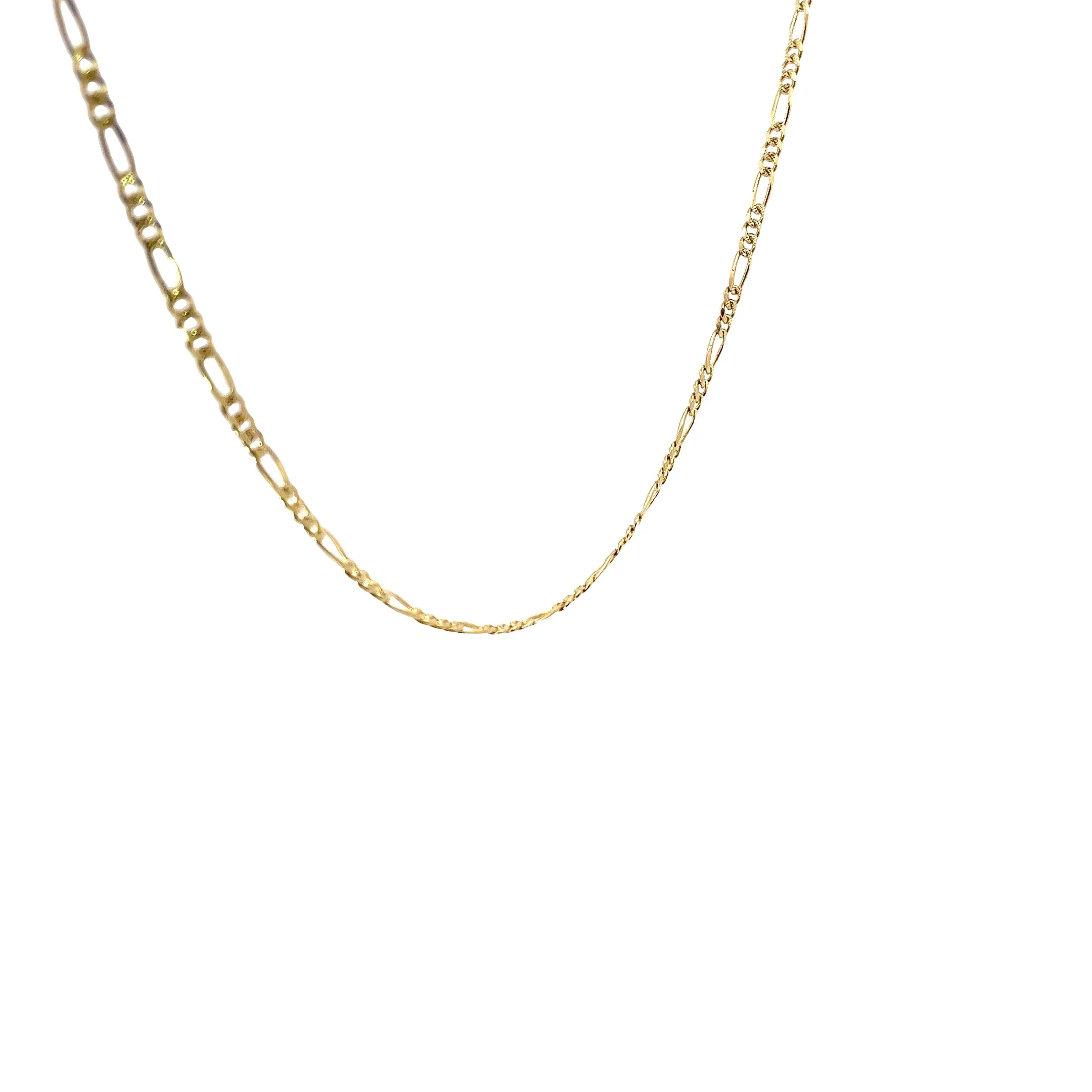 14K YELLOW GOLD DIAMOND CUT FIGARO NECKLACE 15" INCH 3MM