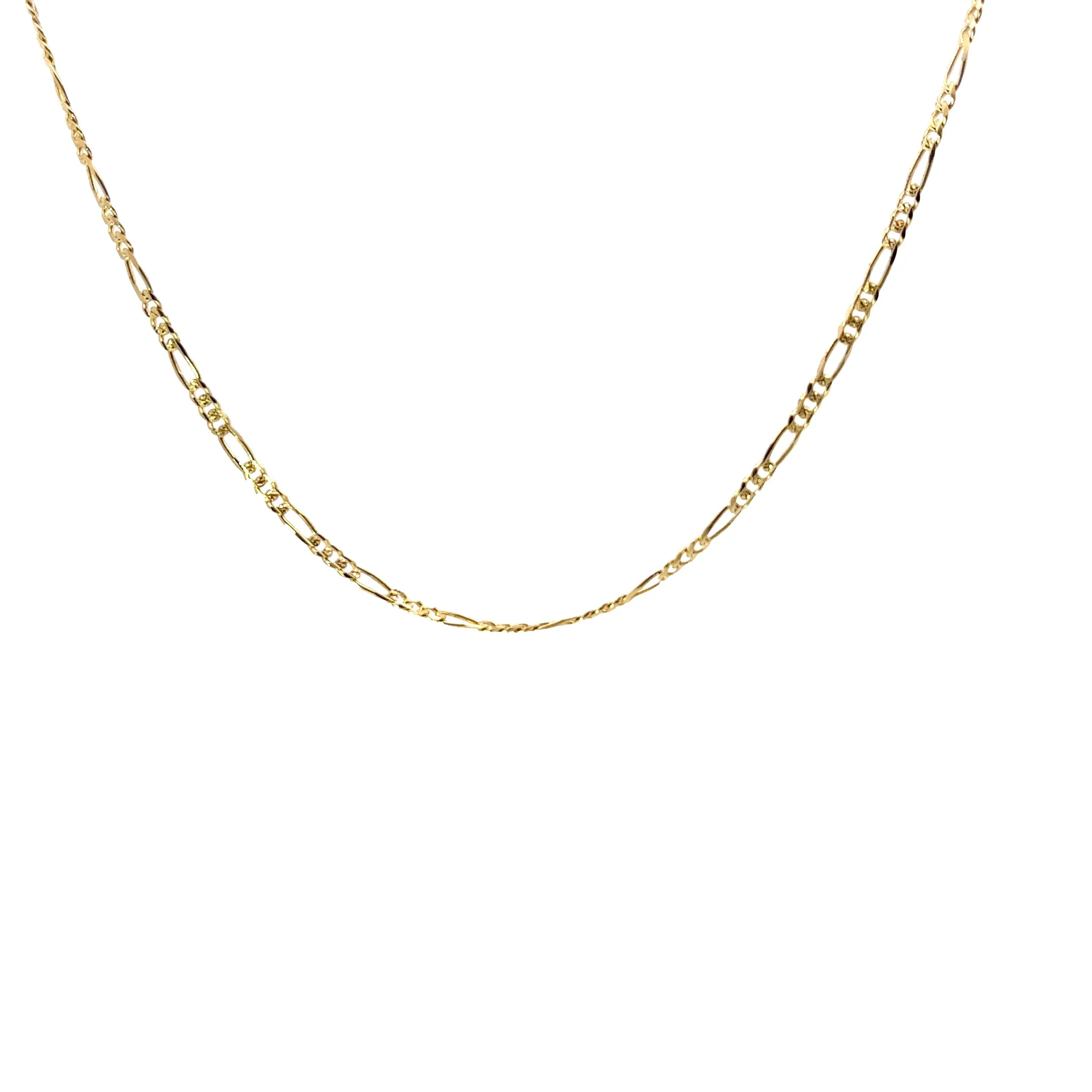 14K YELLOW GOLD DIAMOND CUT FIGARO NECKLACE 15" INCH 3MM