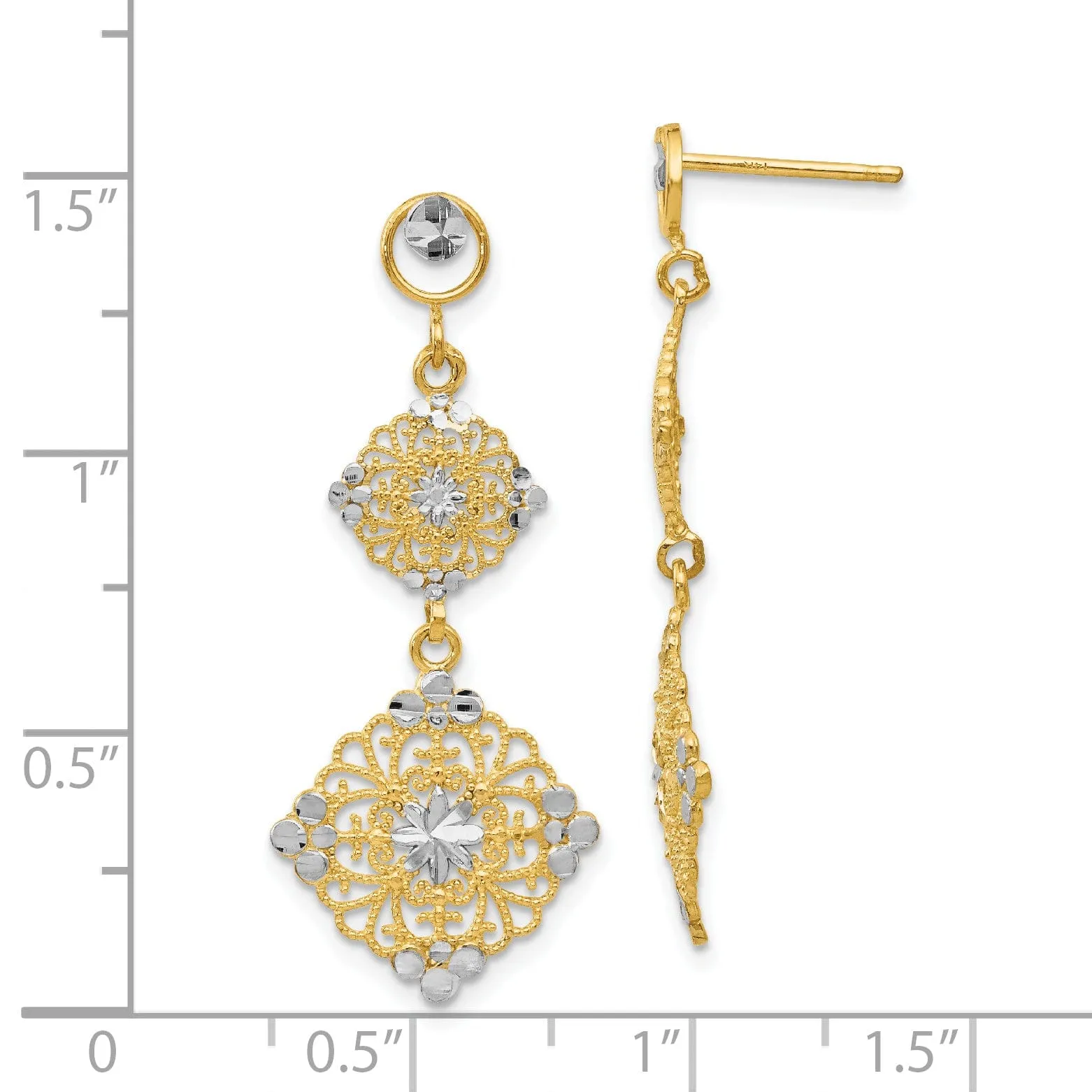 14k Yellow Rhodium Gold Diamond Cut Filigree