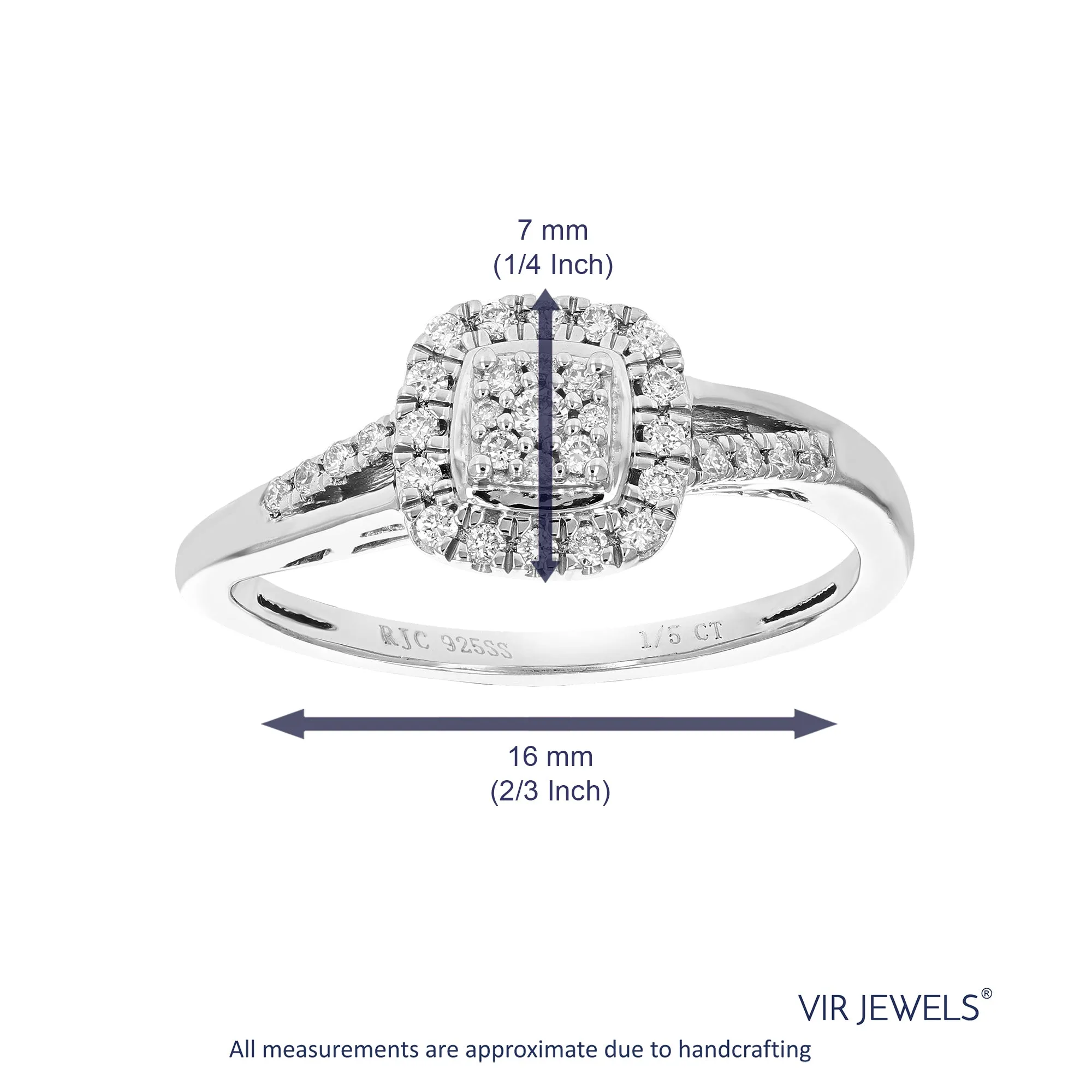 1/5 cttw Lab Grown Diamond Cushion Halo Engagement Ring Silver