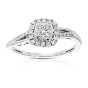 1/5 cttw Lab Grown Diamond Cushion Halo Engagement Ring Silver
