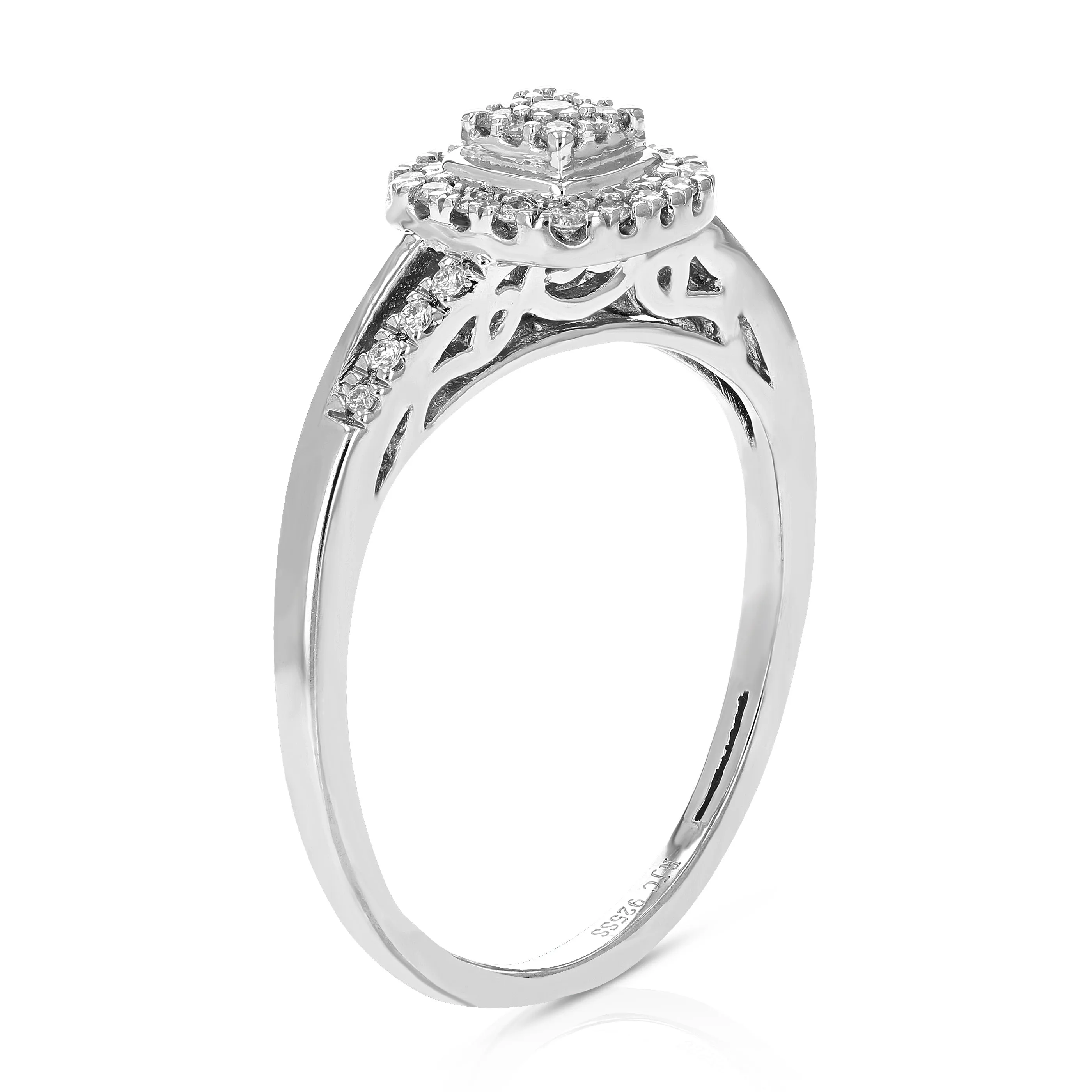 1/5 cttw Lab Grown Diamond Cushion Halo Engagement Ring Silver