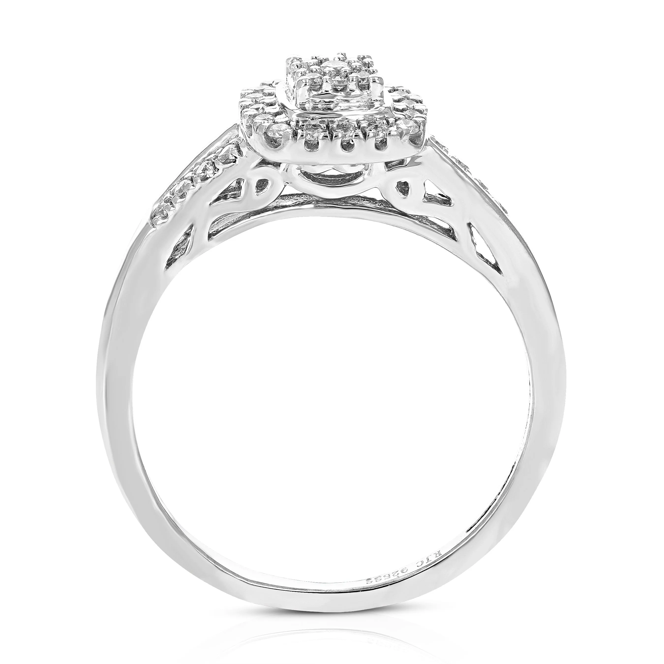 1/5 cttw Lab Grown Diamond Cushion Halo Engagement Ring Silver