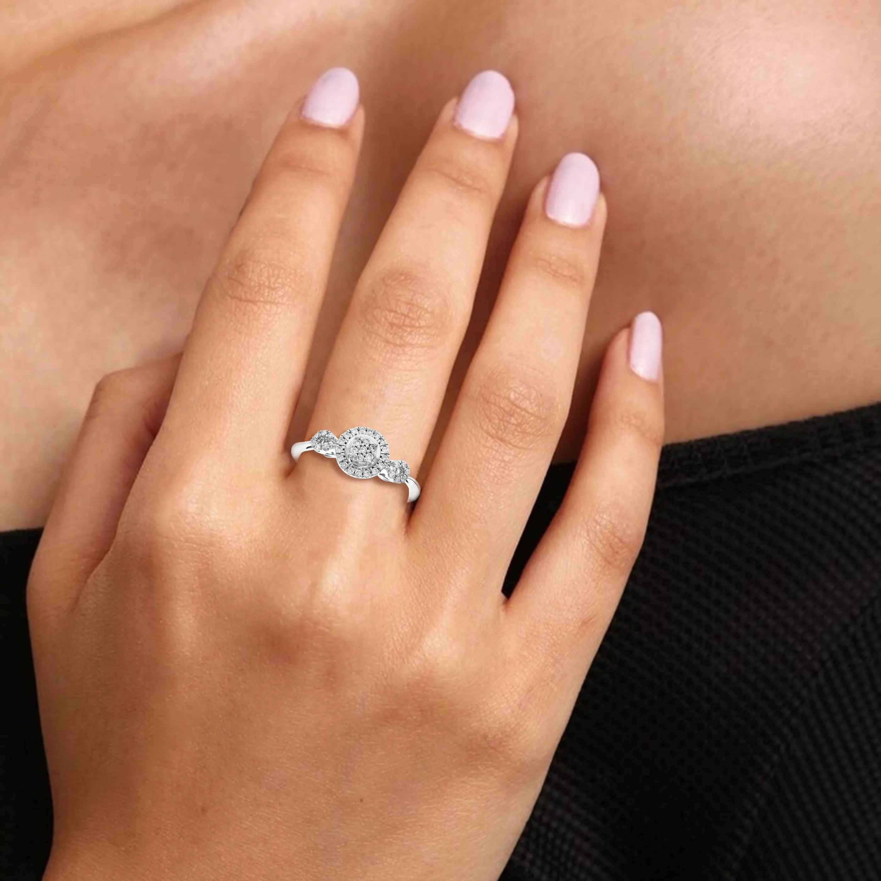 1/5 cttw Lab Grown Diamond Engagement Cluster Ring Sterling Silver