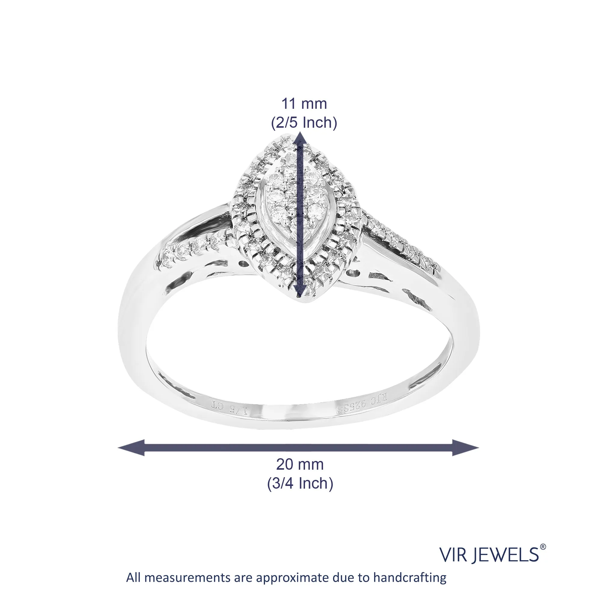 1/5 cttw Lab Grown Diamond Marquise Engagement Ring in Silver