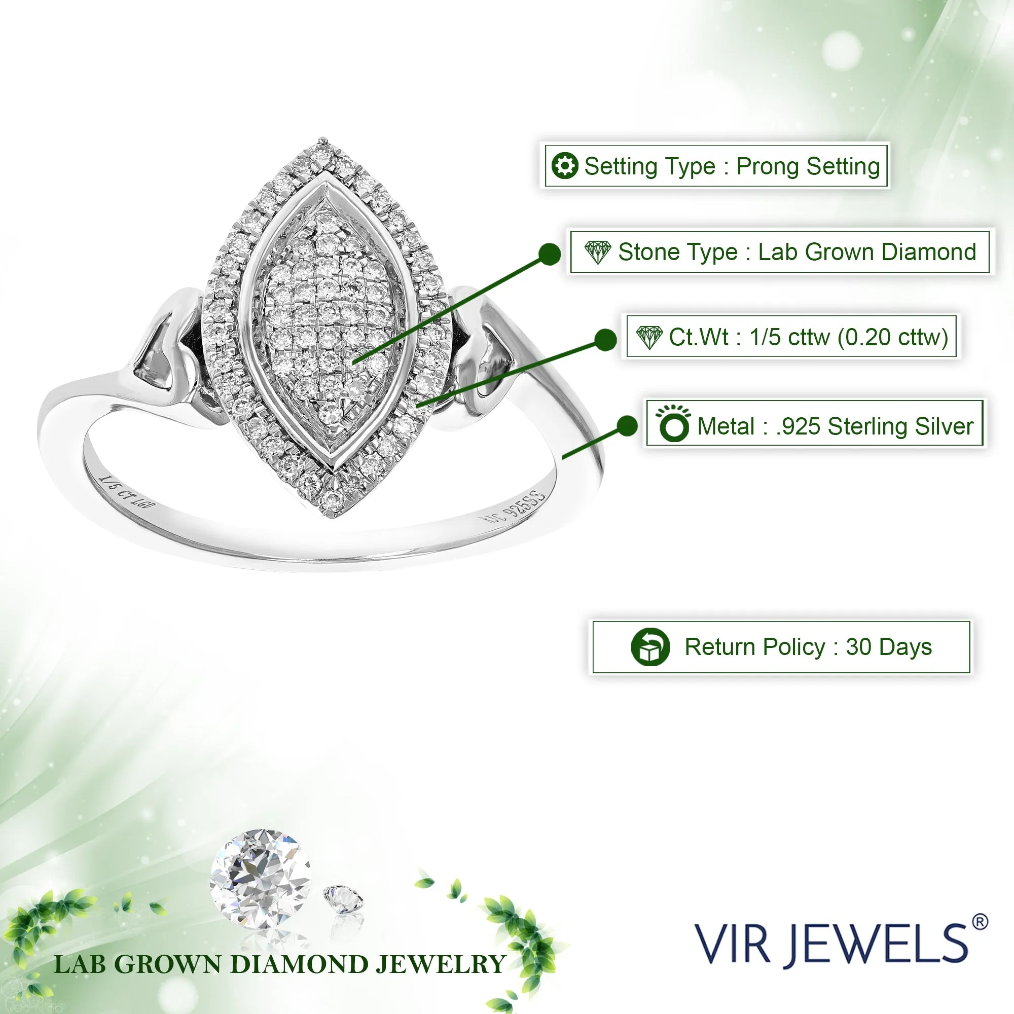 1/5 cttw Lab Grown Diamond Marquise Engagement Rings in Silver