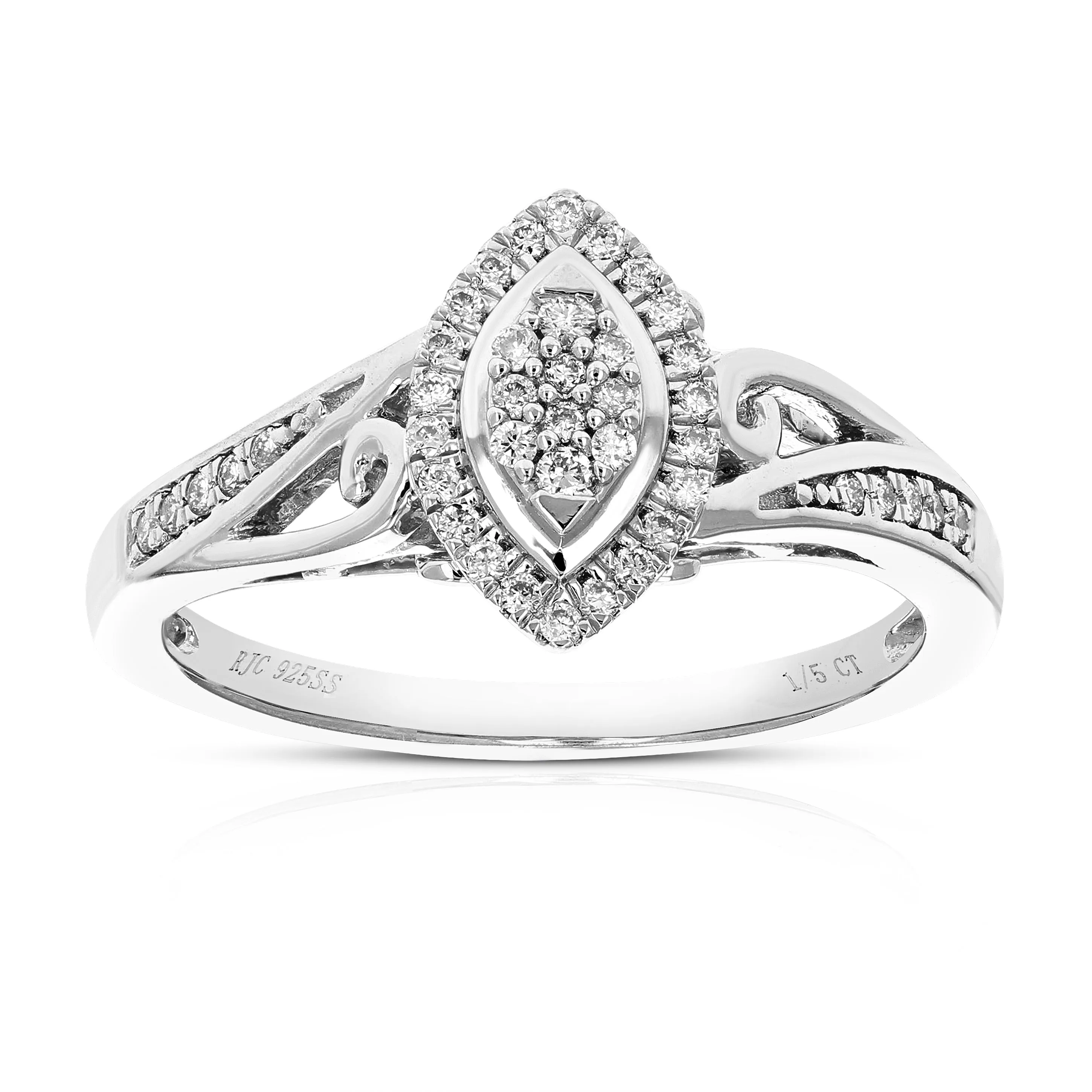 1/5 cttw Lab Grown Diamond Marquise Halo Engagement Ring Silver