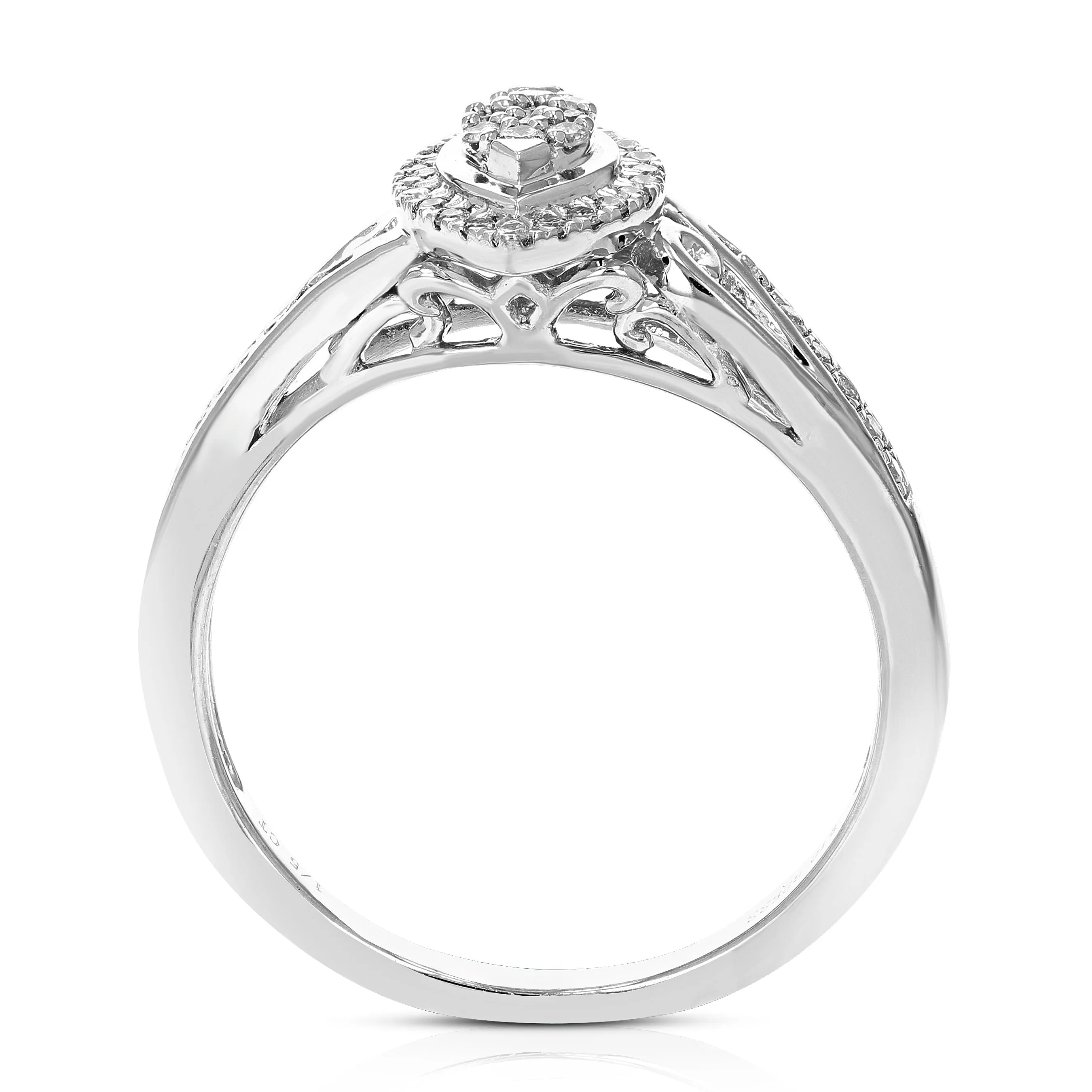 1/5 cttw Lab Grown Diamond Marquise Halo Engagement Ring Silver