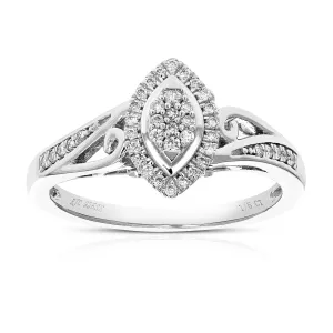 1/5 cttw Lab Grown Diamond Marquise Halo Engagement Ring Silver