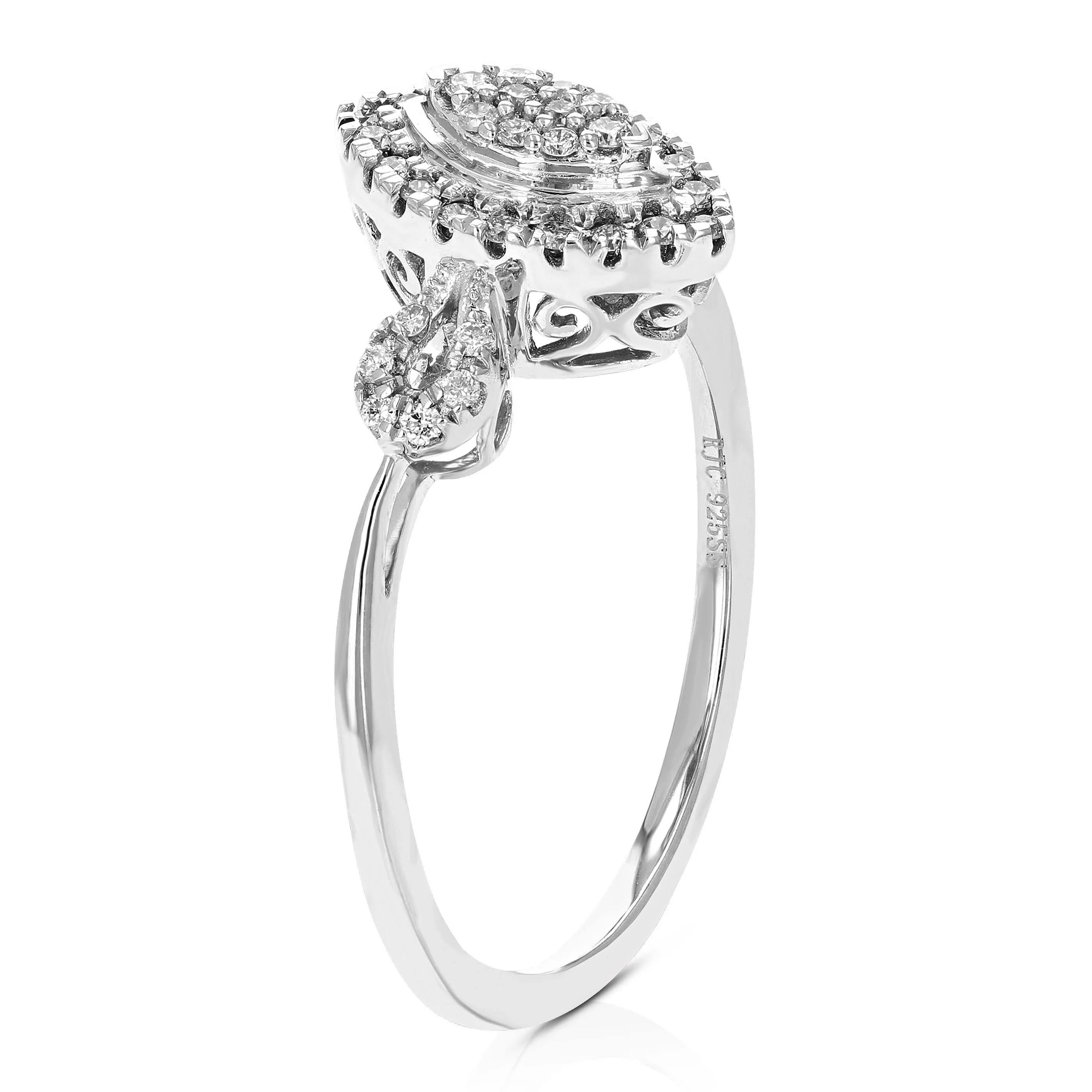 1/5 cttw Lab Grown Three Diamond Marquise Engagement Rings Silver