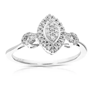 1/5 cttw Lab Grown Three Diamond Marquise Engagement Rings Silver