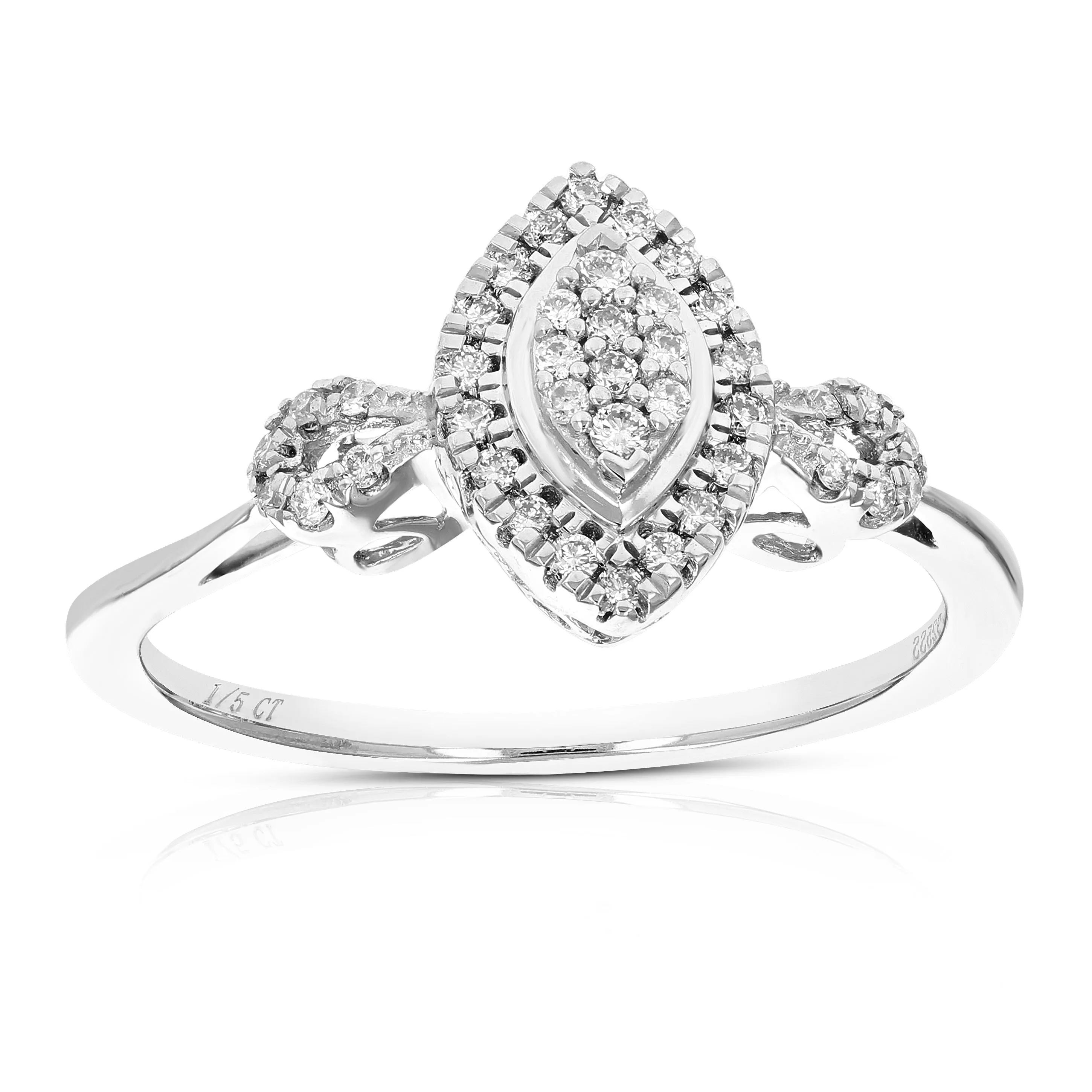 1/5 cttw Lab Grown Three Diamond Marquise Engagement Rings Silver