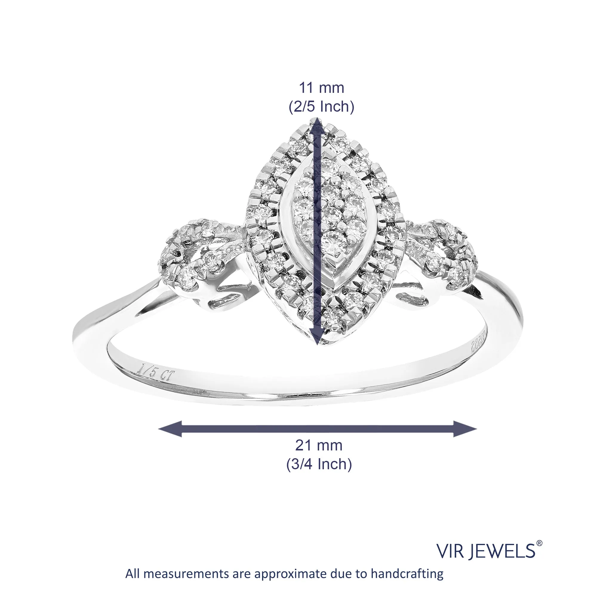 1/5 cttw Lab Grown Three Diamond Marquise Engagement Rings Silver