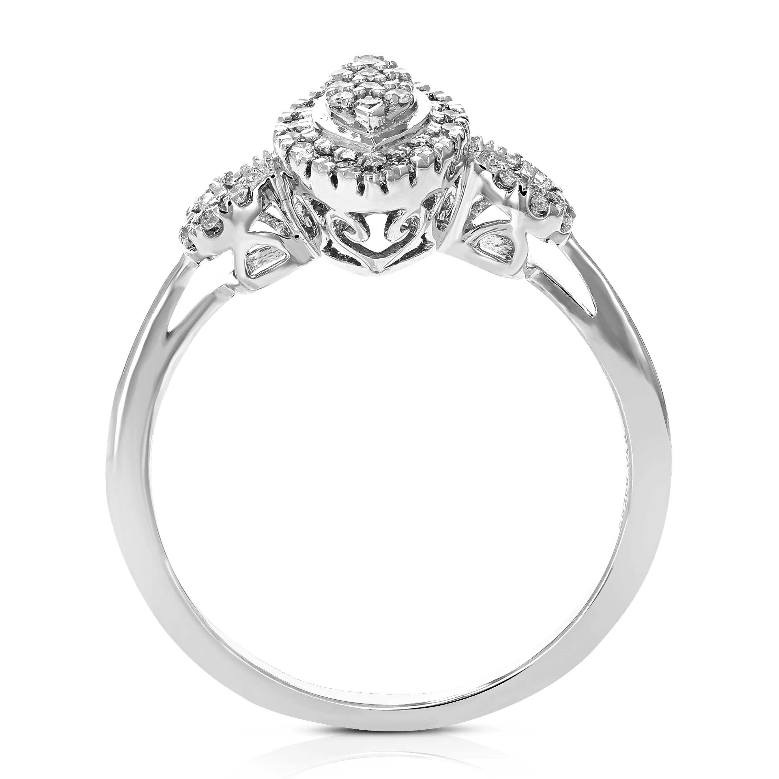 1/5 cttw Lab Grown Three Diamond Marquise Engagement Rings Silver