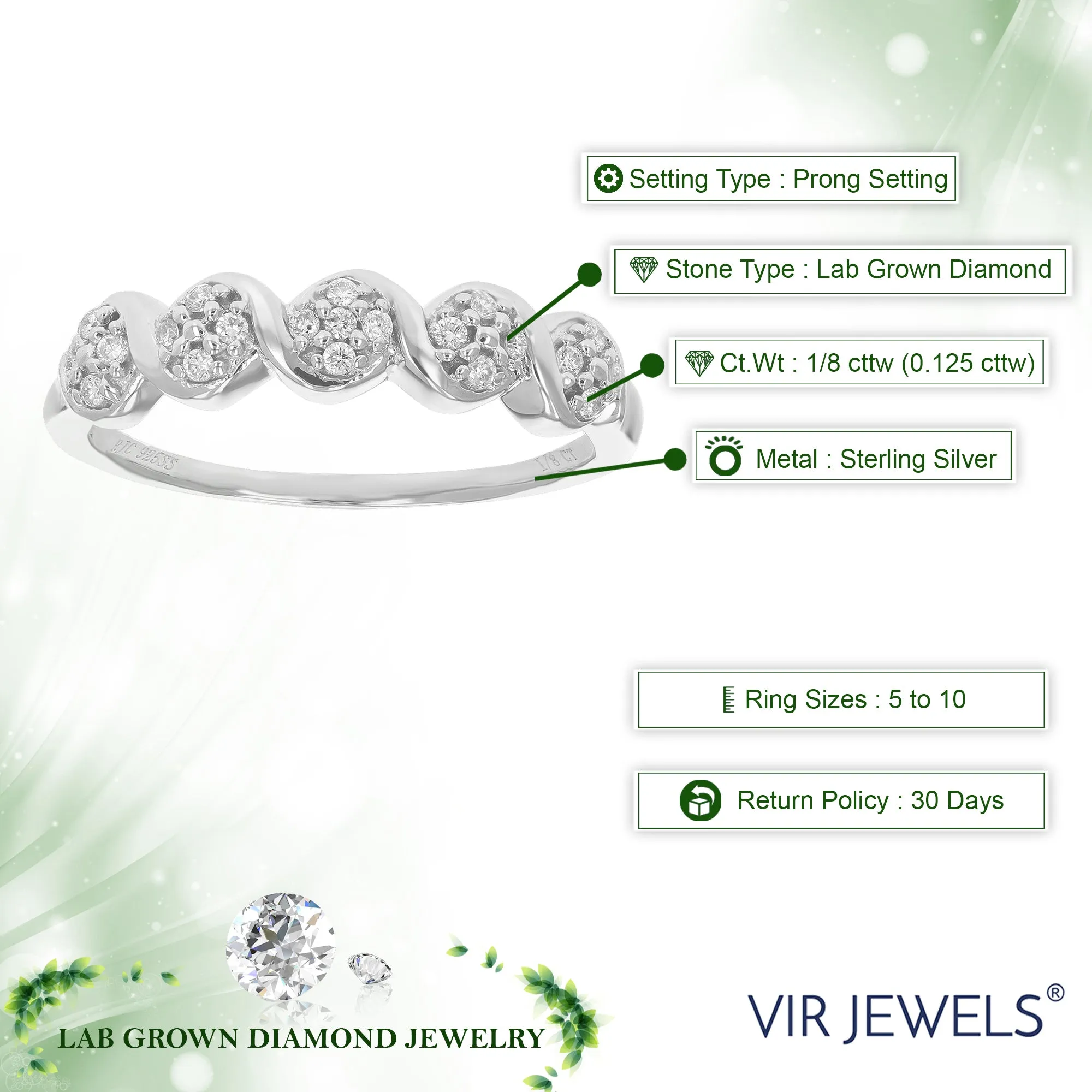 1/8 cttw Lab Grown Diamond Wedding Band in Sterling Silver