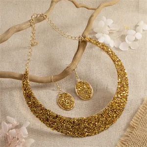18K Gold-Plated Cluster Statement Necklace & Drop Earrings