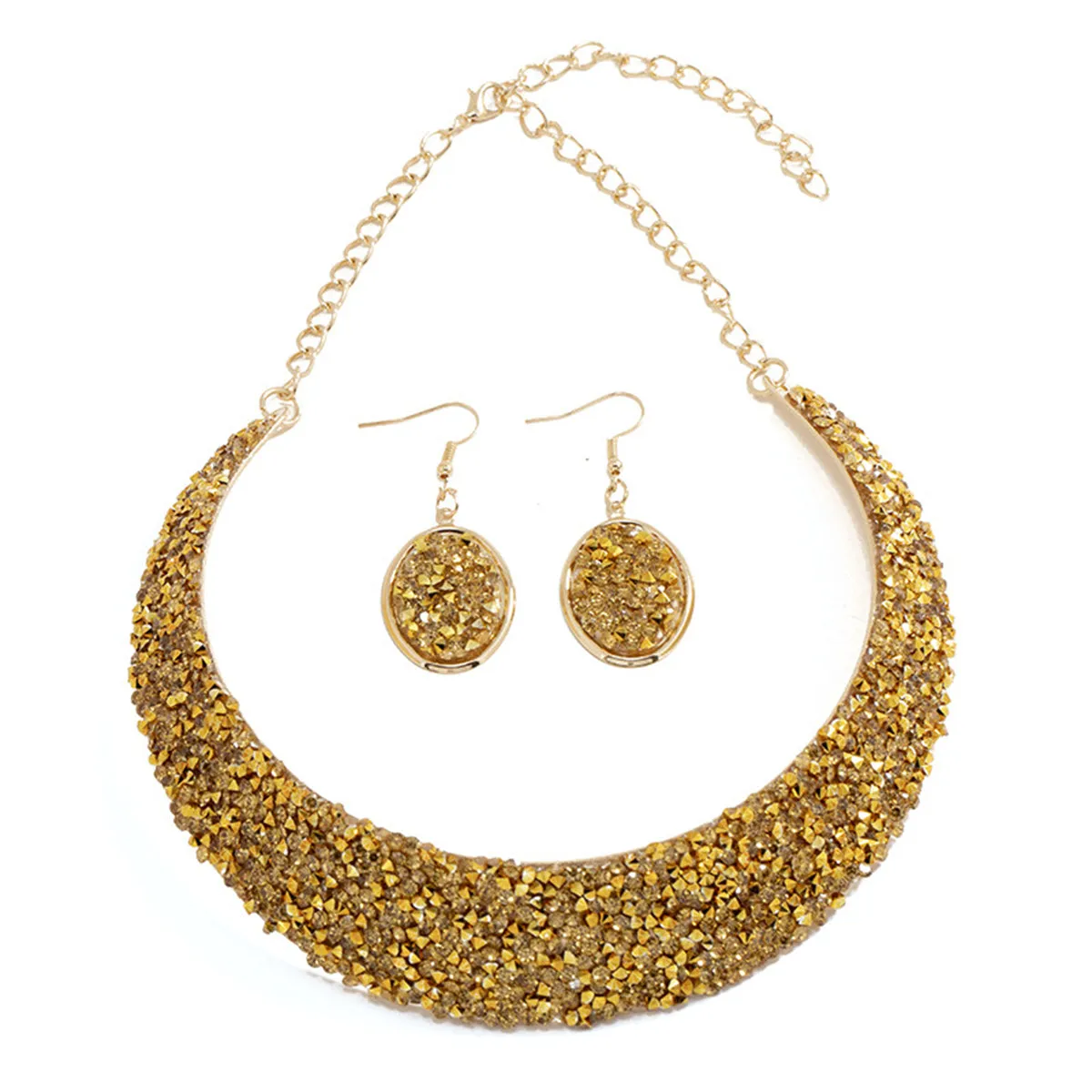 18K Gold-Plated Cluster Statement Necklace & Drop Earrings