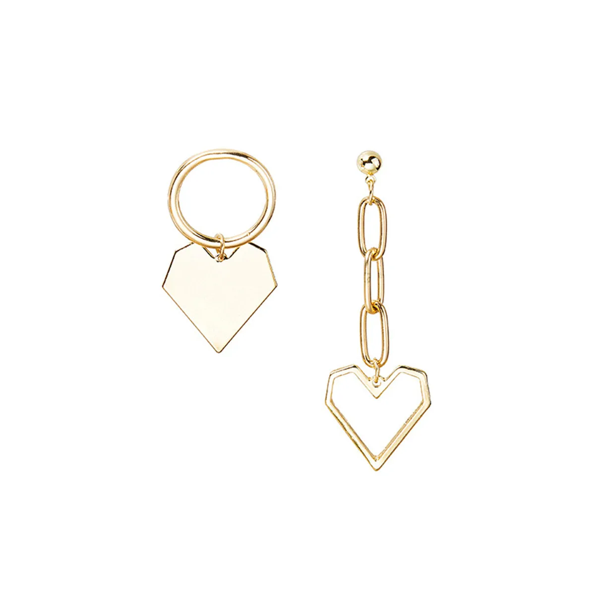 18K Gold-Plated Heart Cable Chain Mismatched Drop Earrings