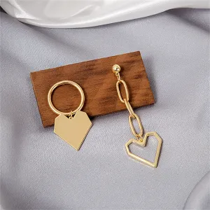 18K Gold-Plated Heart Cable Chain Mismatched Drop Earrings