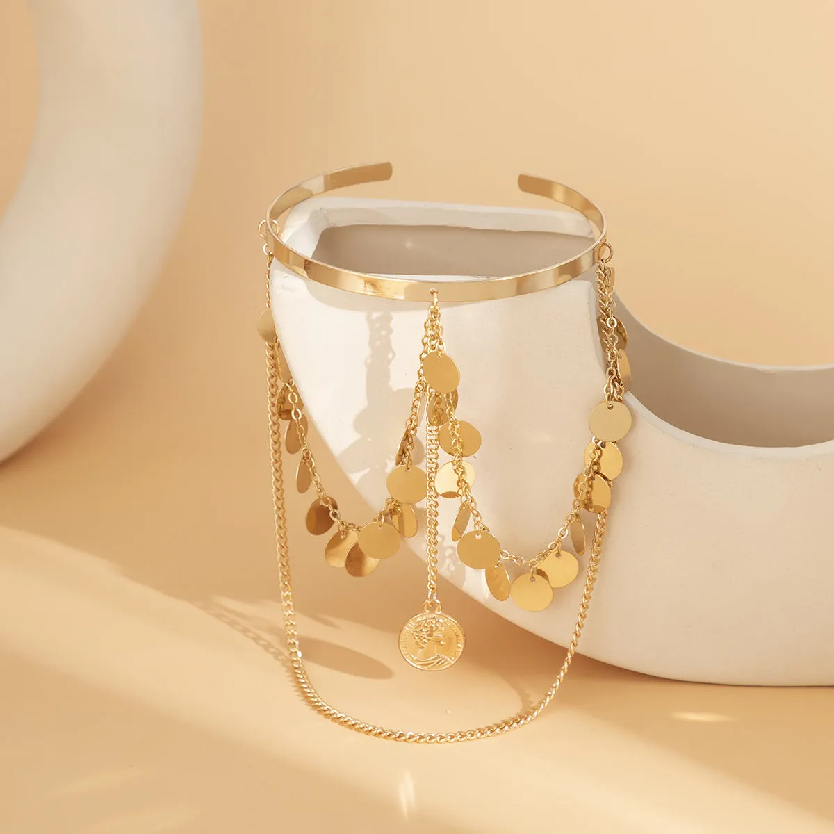 18K Gold-Plated Sequin Tassel Arm Cuff